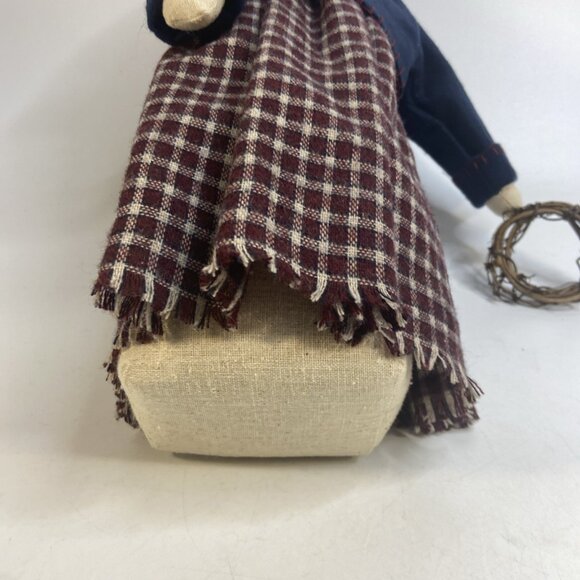 Lg Primitive Snowman Woman Fabric Folk Art Handcrafted Figure Winter Decor 19in - Picture 9 of 9